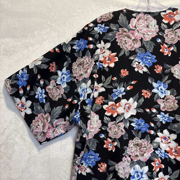 Carmen Women's Swimsuit Coverup Black Tropical Floral Fringe Open Front Kimono - Picture 8 of 12